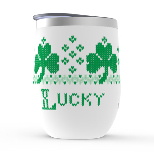 Shamrock Stemless Wine Tumblers, Irish Knitter Wine Tumbler, Knitter Gift, Red Headed Knitter Gift, Knitting Tumbler